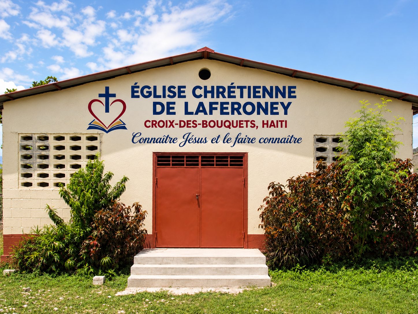 The front entrance of &Eacute;glise Chr&eacute;tienne de Laferoney